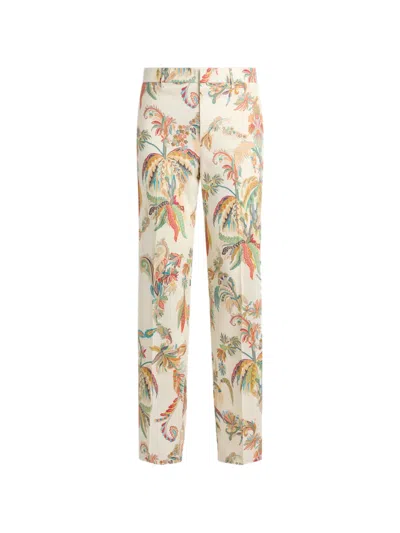 Etro Floral-print Wool-gabardine Trousers In Multi