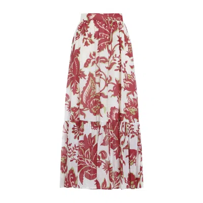 Etro White Cotton Flounce Hem Maxi Skirt In Multi