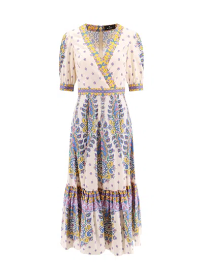 Etro Paisley-print Puff-sleeve Midi Dress In Multi