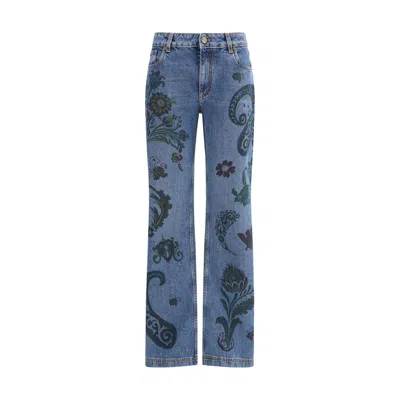 Etro Women Flower And Bee Print Flare Jeans In Blue