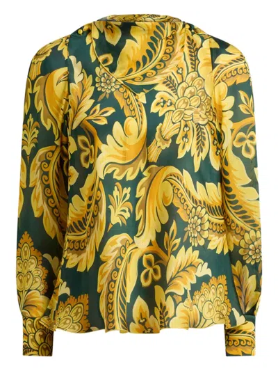 Etro Flower-bee Motif Blouse In Yellow