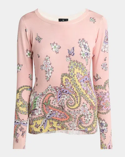 ETRO FLOWER MEDALLION PINK LUCKY CHARM LONG-SLEEVE TOP