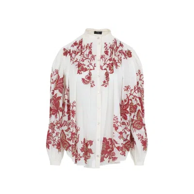 Etro Flower-print Pleated Cotton Blouse In Multi
