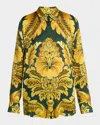 Etro Flowers And Bees Silk Button-front Blouse In Gold