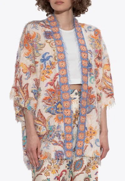 ETRO FLUFFY FLORAL FRINGED COVER-UP