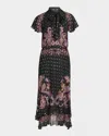 Etro Paisley-print Neck-tie Plisse Georgette Midi Dress In Print On Black Base