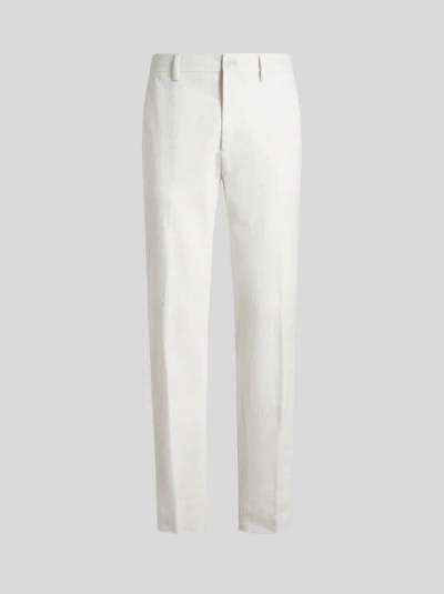 Etro Foliage-design Cotton Trousers In White