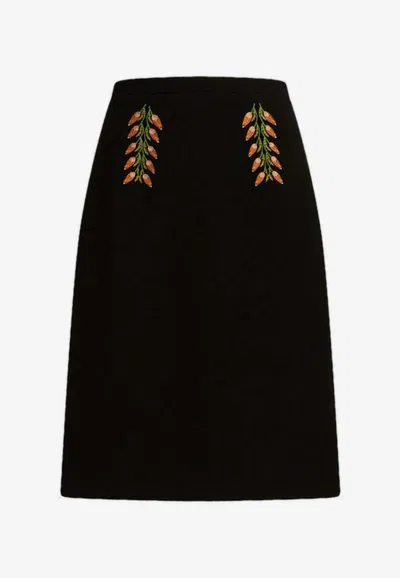 Etro Foliage Embroidered Sheath Skirt In Black