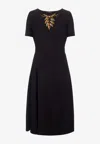 Etro Foliage Embroidery Midi Dress In Black