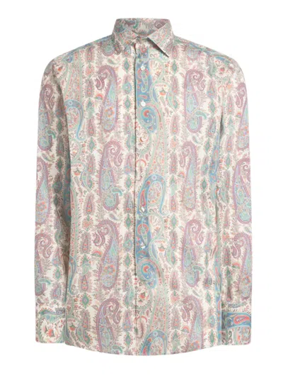 Etro Foliage Motif Cotton Muslin Button-down Shirt With Long Sleeves In Multi