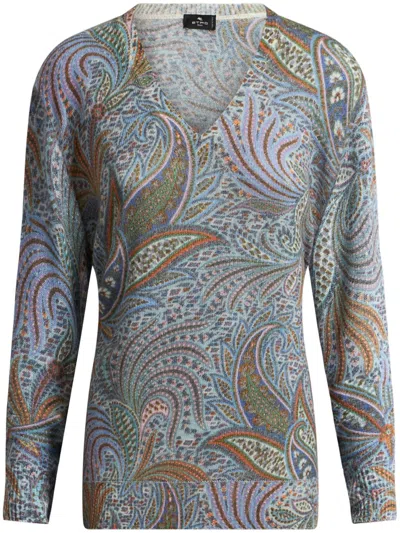 Etro Foliage Print Jumper In Blue