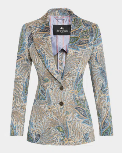 Etro Foliage Single-breasted Jacket In Multicolour On Pale