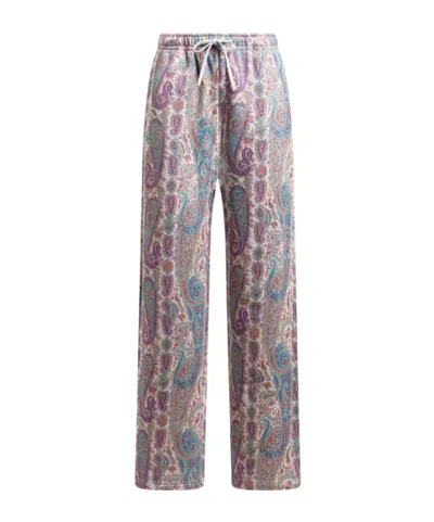 Etro Foliage-motif Cotton Track Pants In Purple