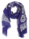 Etro Blue Scarf With All-over Floral Print In Blue