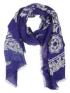 Etro Blue Scarf With All-over Floral Print In Blue