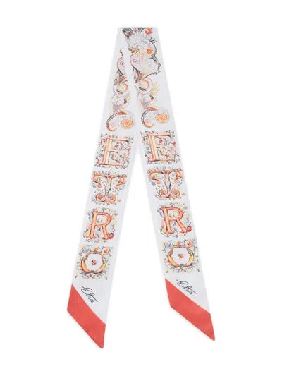 Etro Silk Scarf With Logo And Paisley Floral Pattern In White