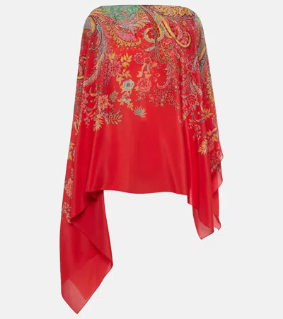 Etro Foulard Printed Silk Top In Red