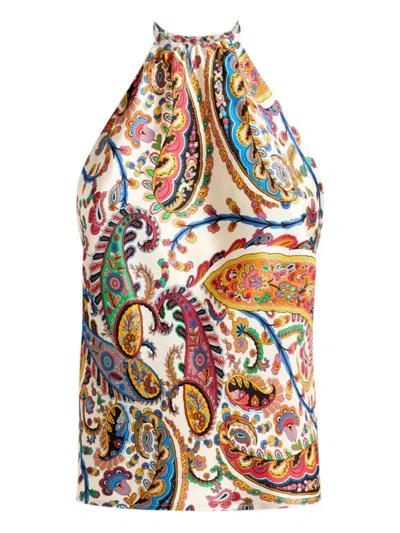 Etro Women Silk Top With American Neckline And Floral Paisley Pattern In Multi
