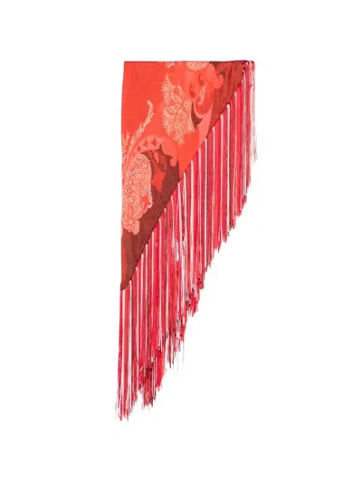 Etro Foulard With Fringe 50x50 In Red