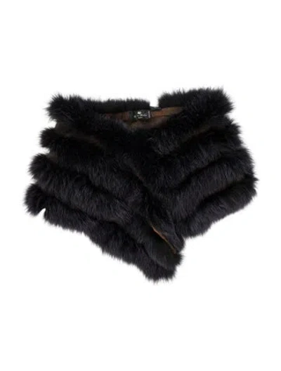 Pre-owned Etro Fox Faux Fur Coat In Black