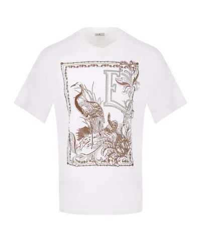 Etro Framed Bird Print T-shirt In White