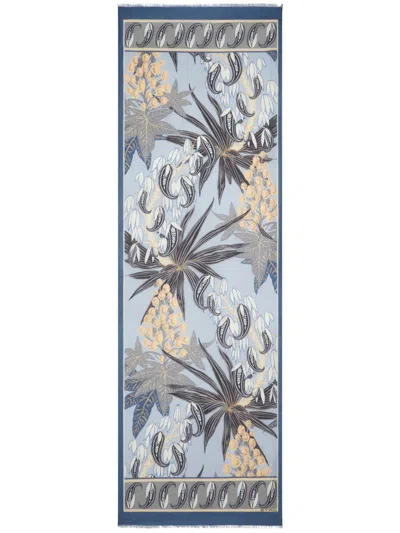 Etro Frayed Floral-print Scarf In Blue