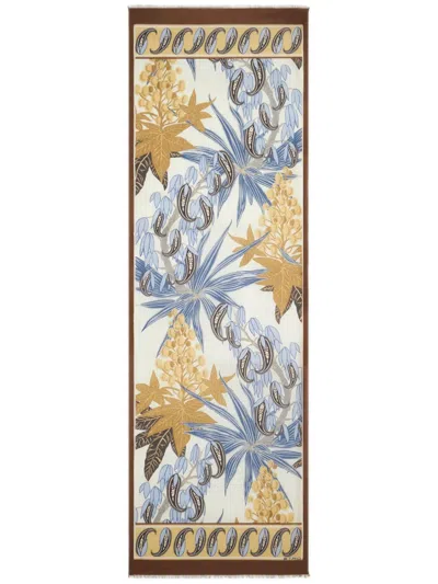 Etro Frayed Floral-print Scarf In Brown