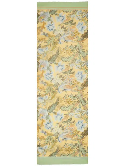 Etro Frayed Graphic-print Scarf In Yellow