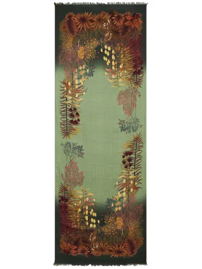 Etro Frayed Leaf-print Scarf In Neutrals