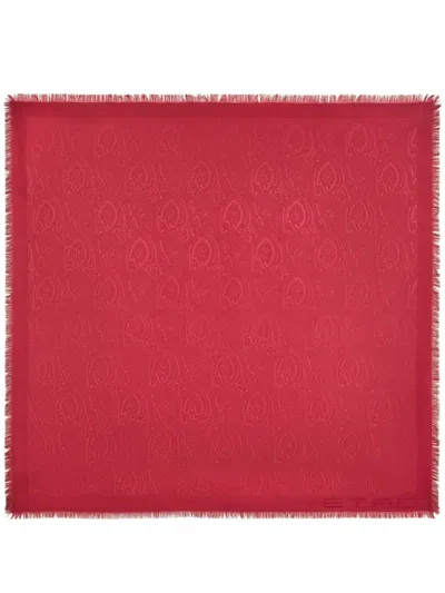 Etro Frayed Paisley-jacquard Shawl In Red