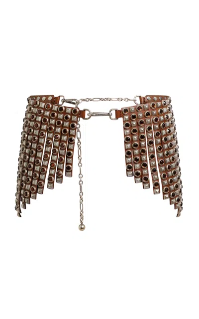 Etro Fringe Belt With Studs In Brown