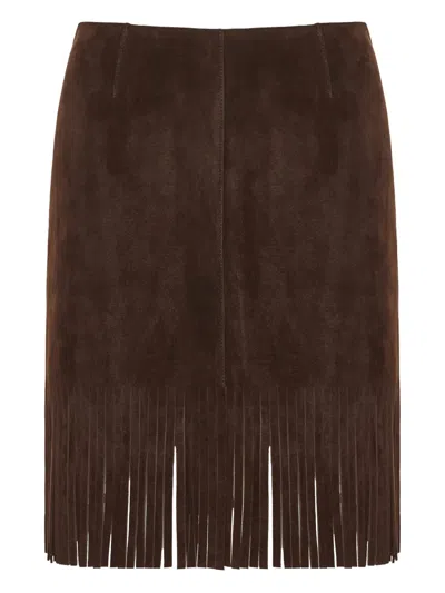 Etro Fringed Suede Mini Skirt In Brown