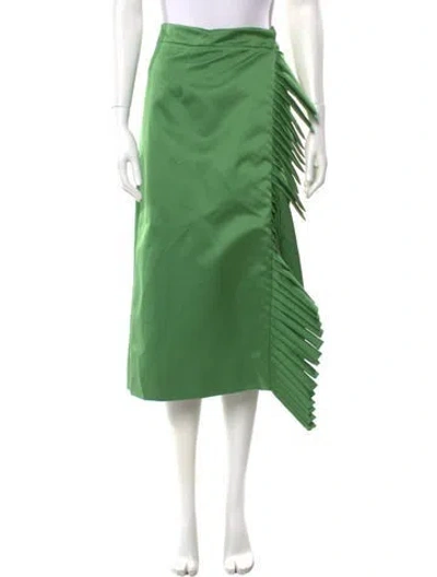 Pre-owned Etro Fringe Trim Accent Midi Length Skirt In Green