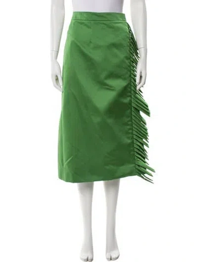 Pre-owned Etro Fringe Trim Accent Midi Length Skirt In Green