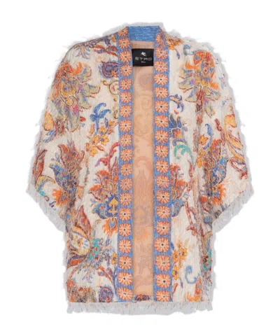 ETRO ETRO PATTERNED FRINGED KNIT CARDIGAN