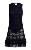 Etro Fringed Cotton Knit Mini Dress In Blue
