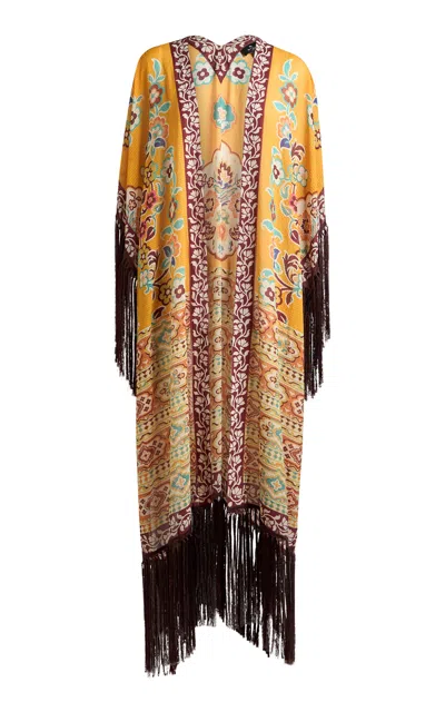 Etro Fringed Crepe Kimono In Multi