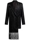 Etro Jacquard Blazer With Belted Waist And Fringed Detail In Black