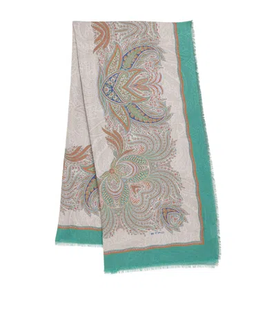 Etro Fringed Jacquard Square Scarf In Brown