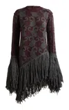 Etro Fringed Knit Alpaca-wool Mini Dress In Burgundy
