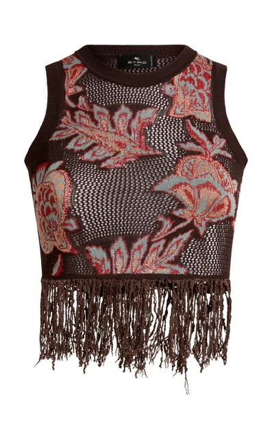 Etro Fringed Knit Crop Top In Burgundy