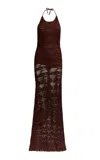 Etro Fringed Knit Halter Maxi Dress In Brown