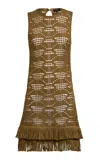 Etro Fringed Knit Mini Dress In Brown