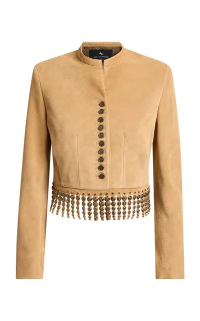 Etro Fringed Leather Jacket In Neutral