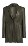 Etro Fringed Leather Jacket In Olive