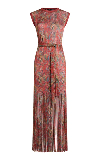 Etro Fringed Paisley Knit Maxi Dress In Multi