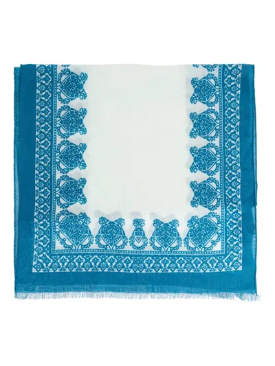Etro Fringed Patterned Scarf In Blue