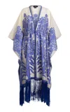 Etro Fringed Silk-cotton Caftan In Blue