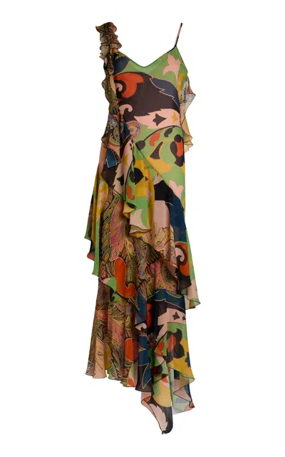 Etro Fringed Silk Maxi Dress In Multi