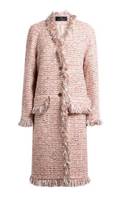 Etro Fringed Tweed Coat In Multi